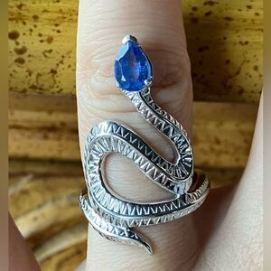 Natural Kyanite Sterling Silver Snake Ring Size 6